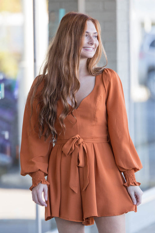 Can't Tell Me No Romper-Camel