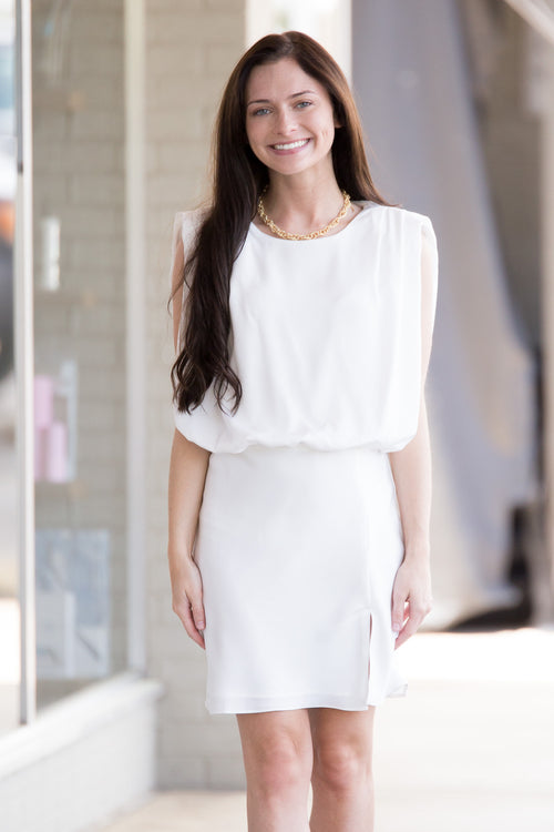 SALE-Smooth Talker Side Slit Dress - White
