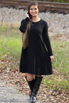 The Perfect Piko Long Sleeve Swing Dress-Black