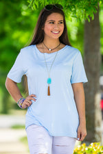 Short Sleeve Round Neck Piko Tee-Light Blue