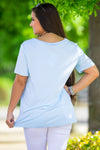 Short Sleeve Round Neck Piko Tee-Light Blue