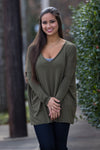 The Perfect Piko V-Neck Top-Dark Olive