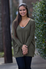 The Perfect Piko V-Neck Top-Dark Olive