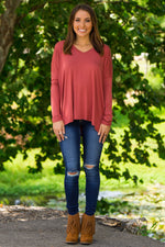 The Perfect Piko V-Neck Top-Rust