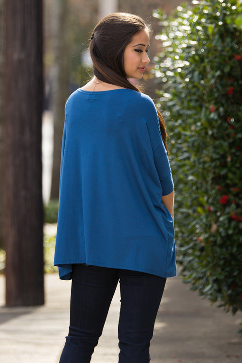 The Perfect Piko 3/4 Sleeve Top-Indigo