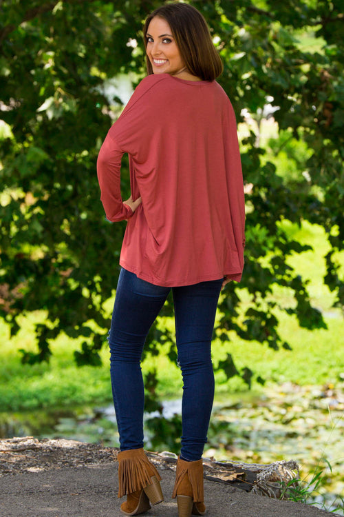 The Perfect Piko V-Neck Top-Rust