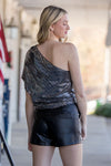 Sequin One Shoulder Top-Silver