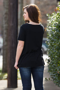 SALE-Short Sleeve V-Neck Piko Tee-Black - Simply Dixie Boutique