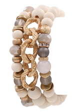 Wood Bead Metal Chain Bracelet Set