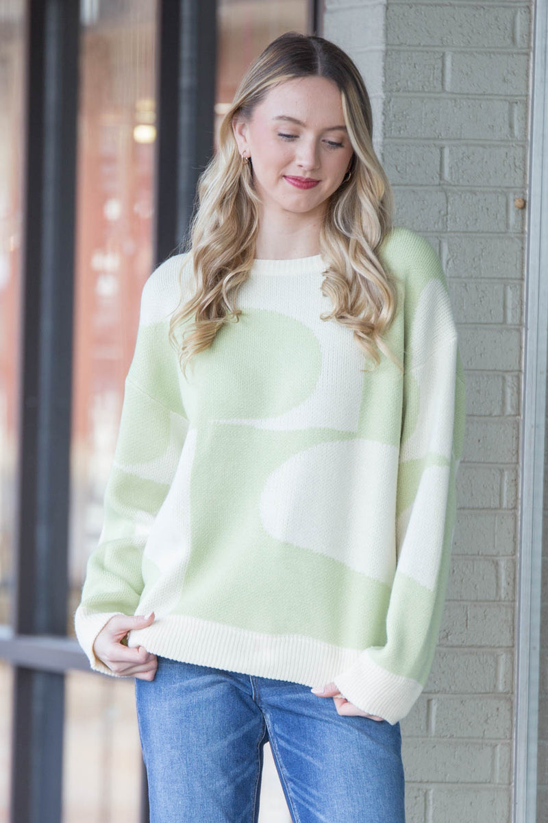 No Worries Sweater-Cream/Light Green