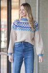 Winter Blues Sweater-Oatmeal/Blue