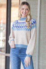 Winter Blues Sweater-Oatmeal/Blue