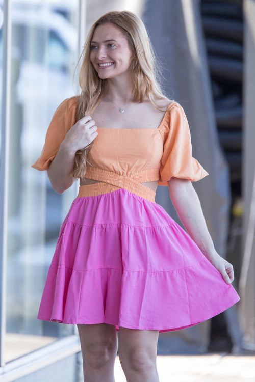I Am Busy Dress-Orange/Pink