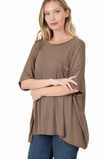 SALE-Zenana-Oversized Round Neck Front Pocket Top
