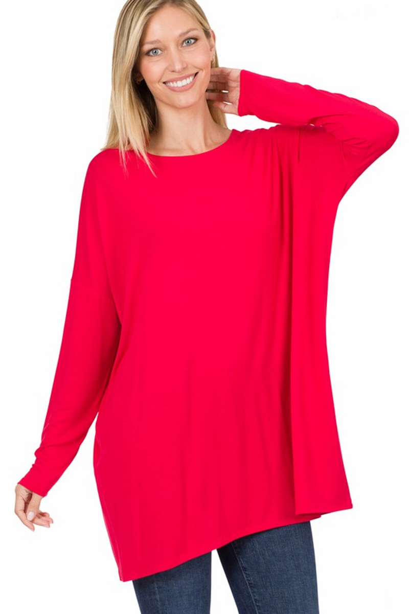 Zenana-Long Sleeve Round Neck Tunic Top