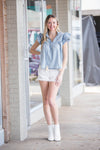 THML Ruffle Sleeve Denim Top