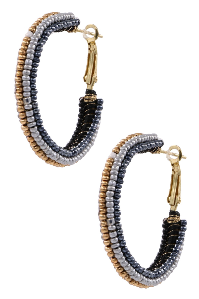 Seed Beed Open Earrings-Black