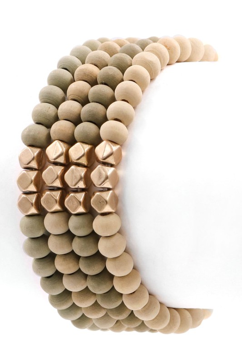 Wood Bead Assorted Bracelet Set-Grey