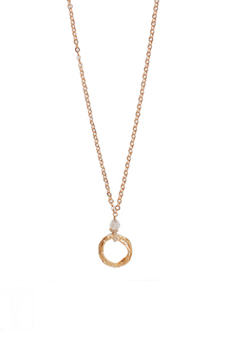 Textured Circle Pendant Necklace-Worn Gold