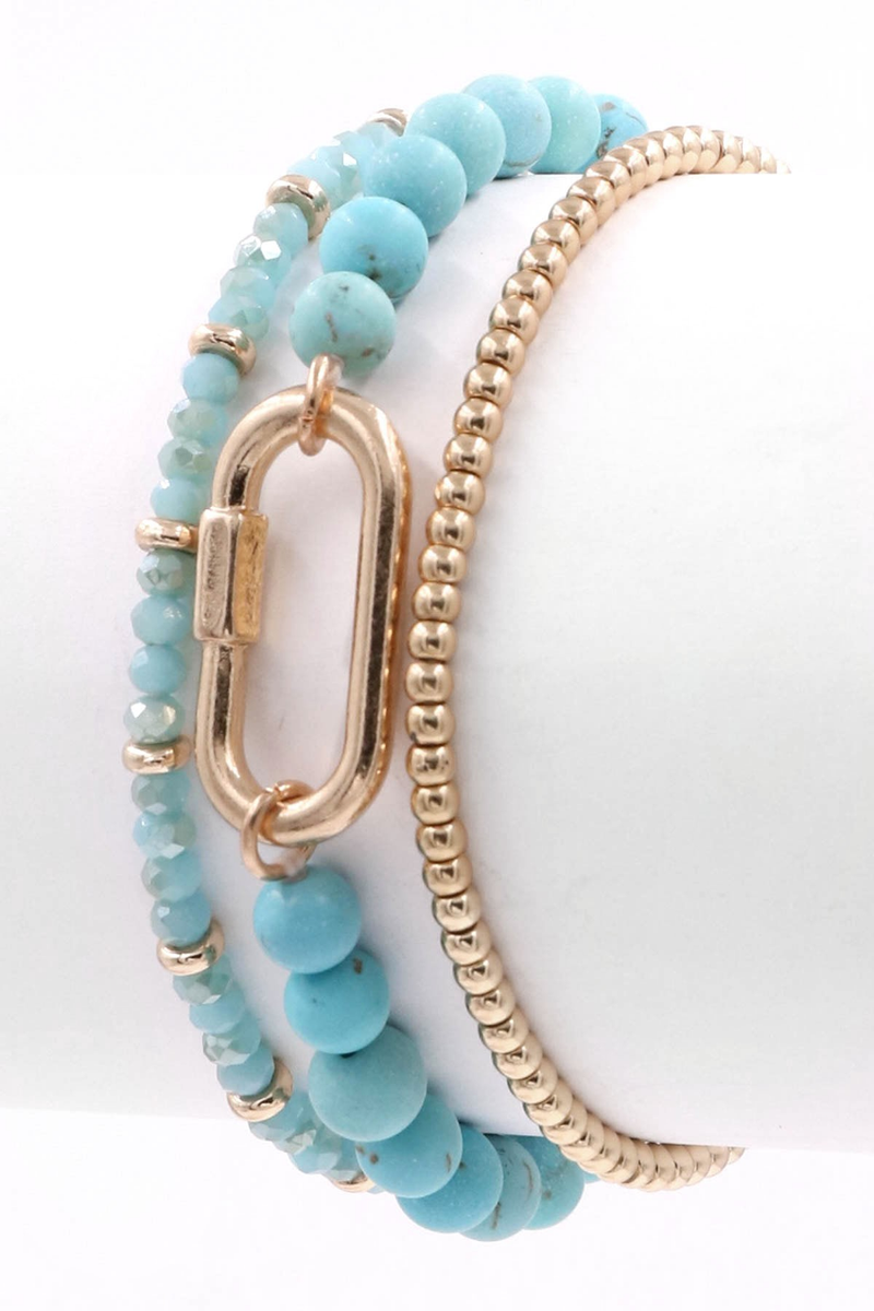 Semi Precious Stone Metal Bracelet-Turquoise