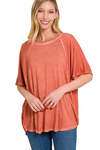 SALE-Zenana-Washed Dolman Sleeve Boat Neck Top
