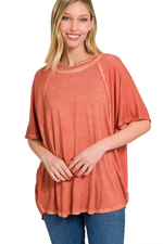 SALE-Zenana-Washed Dolman Sleeve Boat Neck Top
