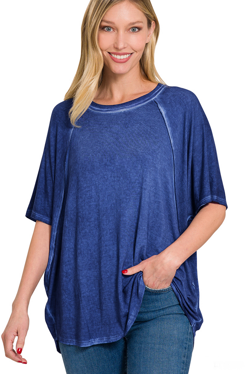 SALE-Zenana-Washed Dolman Sleeve Boat Neck Top