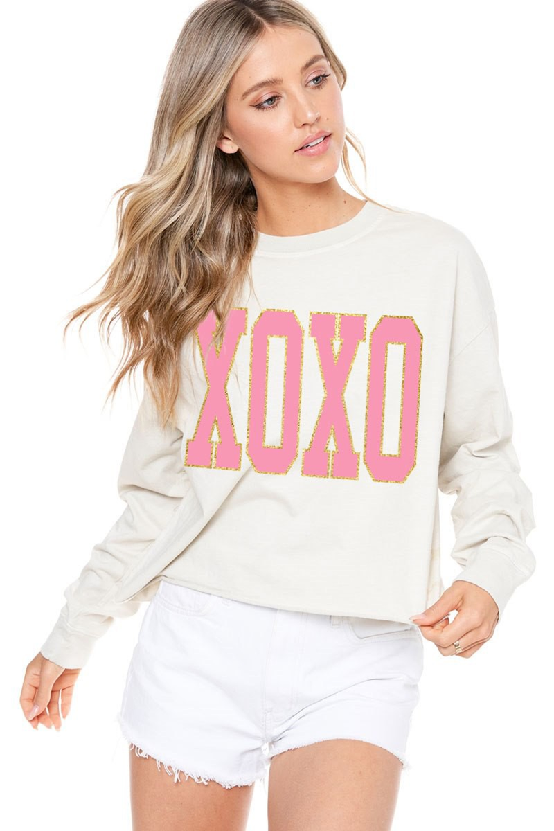 XOXO Glitter Graphic Top-Bone