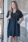 Black Raw Edge Gauze V-Neck Zenana Dress