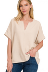 Zenana-Woven Bubble Split Neck Airflow Top