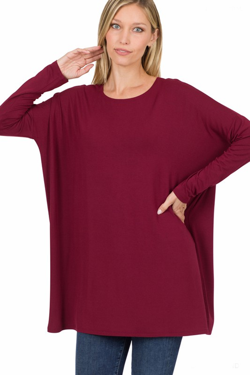 Zenana Long Sleeve Tunic top Burgundy