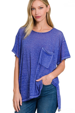 SALE-Zenana-Melange Burnout Hi Low Short Sleeve Top