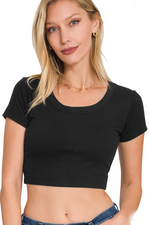 SALE-Zenana-Ribbed Scoop Neck Crop Top