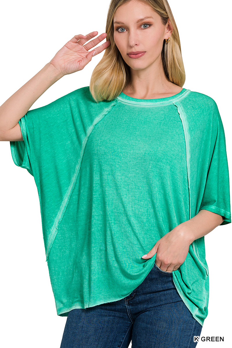 SALE-Zenana-Washed Dolman Sleeve Boat Neck Top