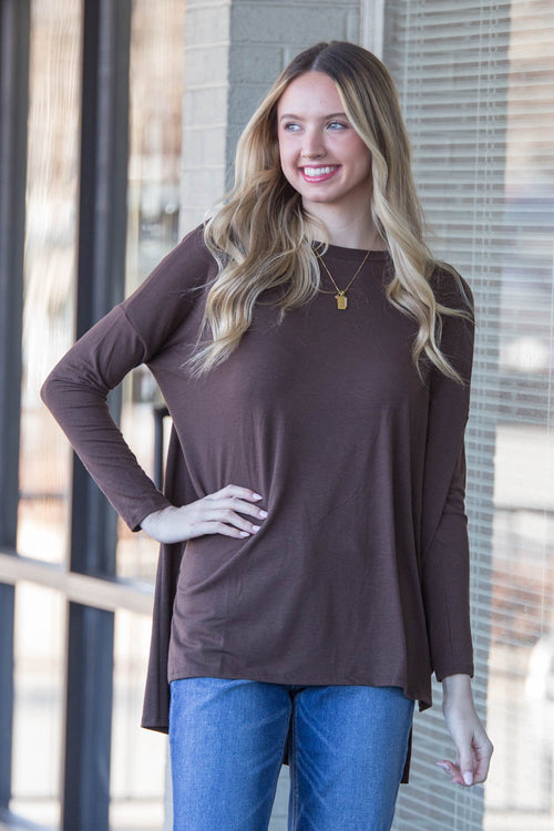 Zenana-Dolman Long Sleeve Hi Low Top
