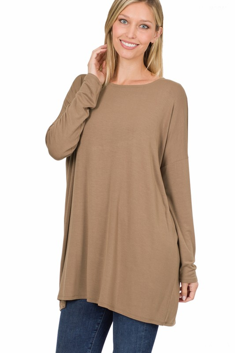 Zenana-Long Sleeve Round Neck Tunic Top