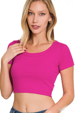 SALE-Zenana-Ribbed Scoop Neck Crop Top