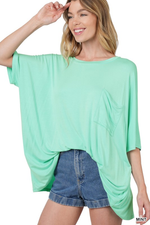 SALE-Zenana-Oversized Round Neck Front Pocket Top