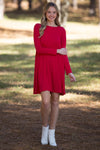 Red Zenana Long Sleeve Swing Dress with Pockets