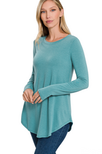 Long Sleeve Zenana Tops Dusty Teal