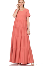 Zenana-Short Sleeve Tiered Maxi Dress