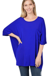 SALE-Zenana-Oversized Round Neck Front Pocket Top