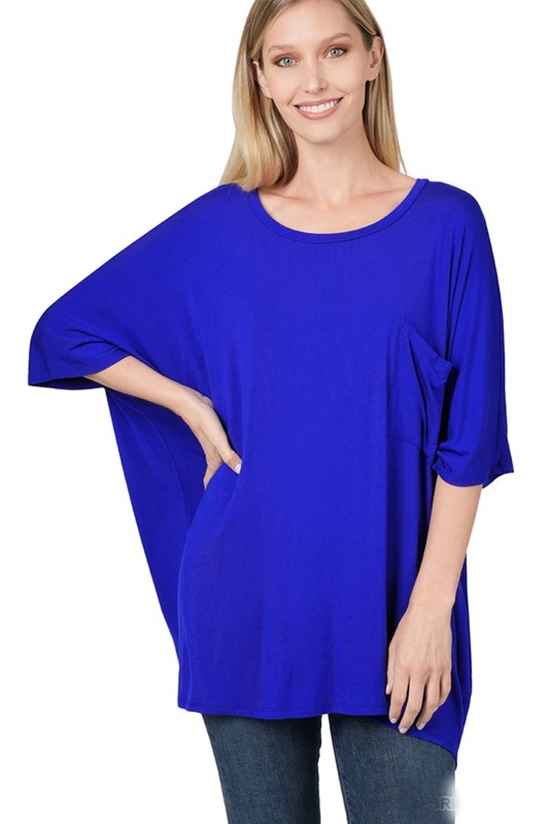 SALE-Zenana-Oversized Round Neck Front Pocket Top