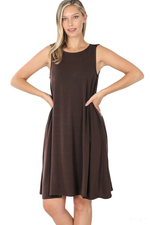 Zenana Sleeveless Swing Dress Dark Brown