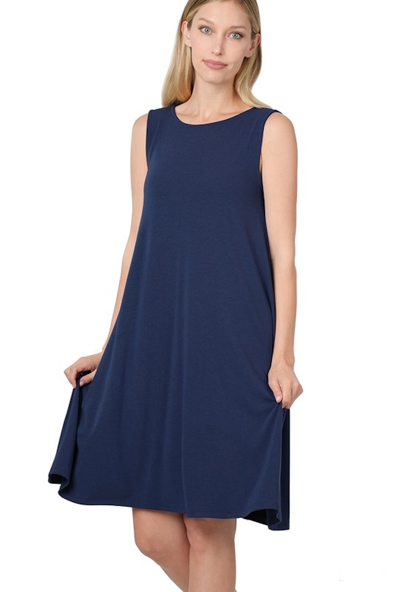 Zenana Sleeveless Swing Dress Navy