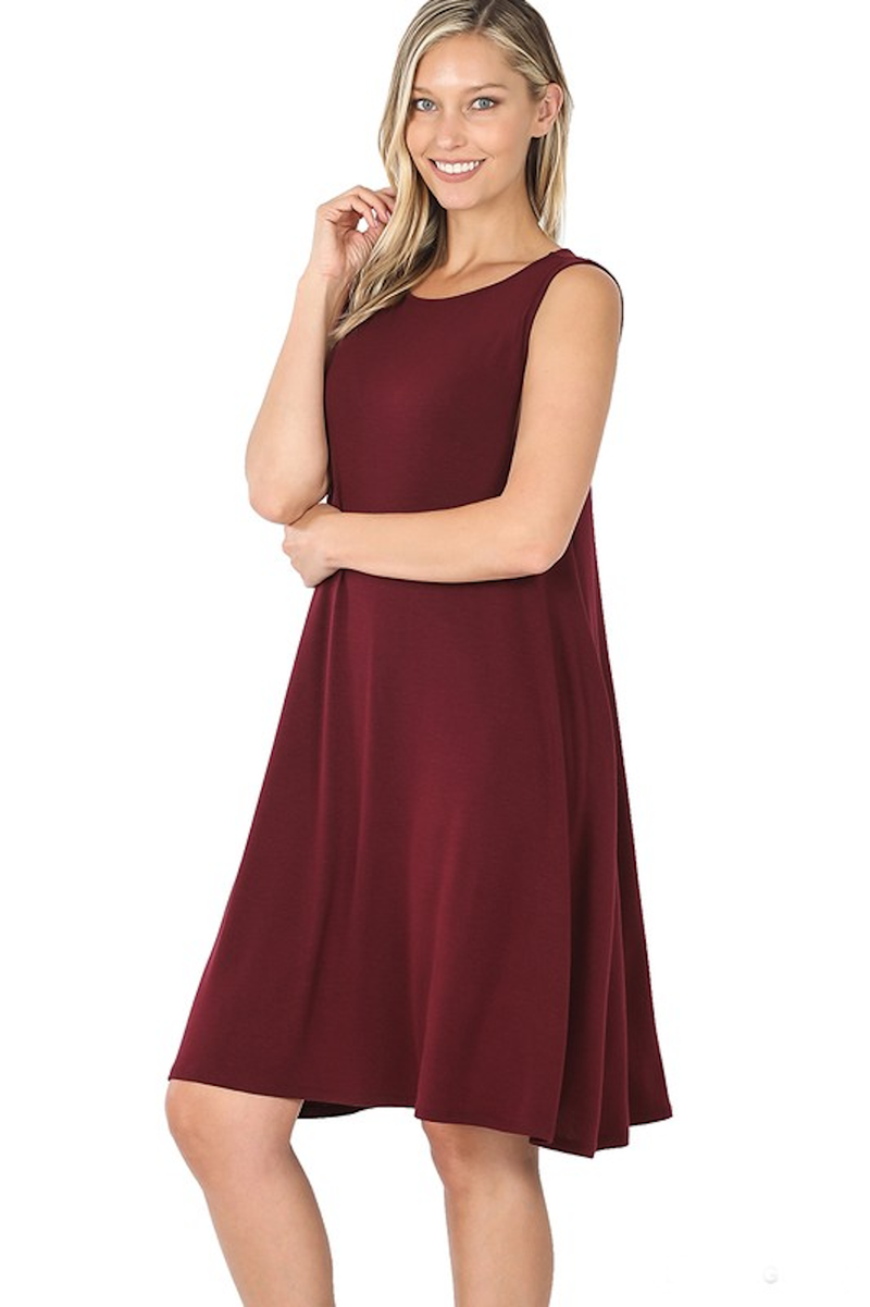 Zenana Sleeveless Swing Dress Maroon