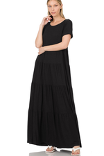 Zenana-Short Sleeve Tiered Maxi Dress
