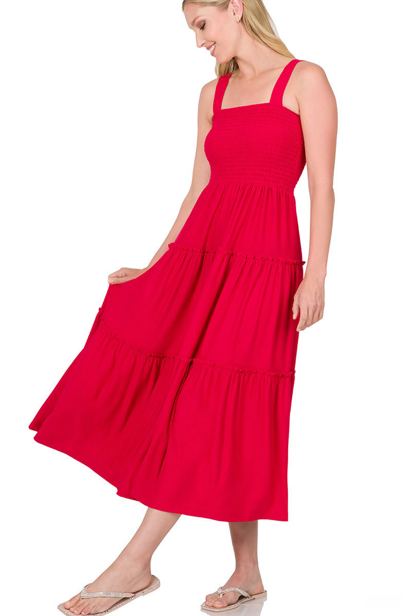 Zenana-Smocked Tiered Midi Dress