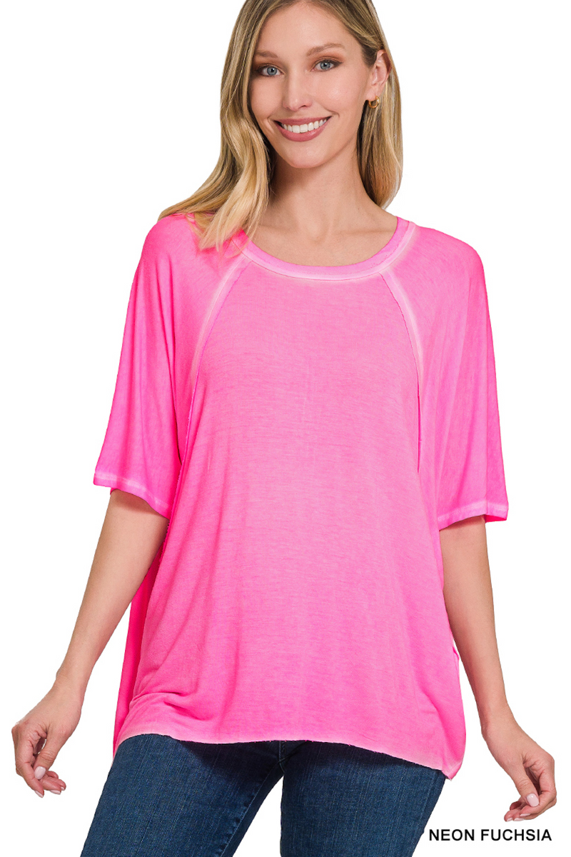 SALE-Zenana-Washed Dolman Sleeve Boat Neck Top