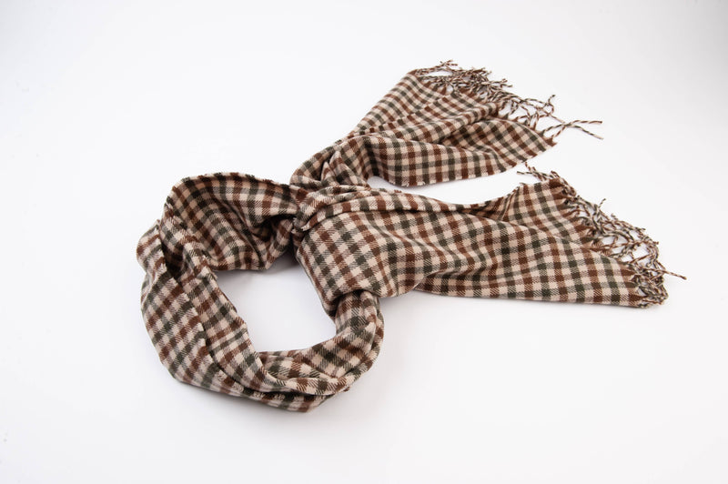 CLARINS MINI CHECK SCARF-OLIVE/GRN